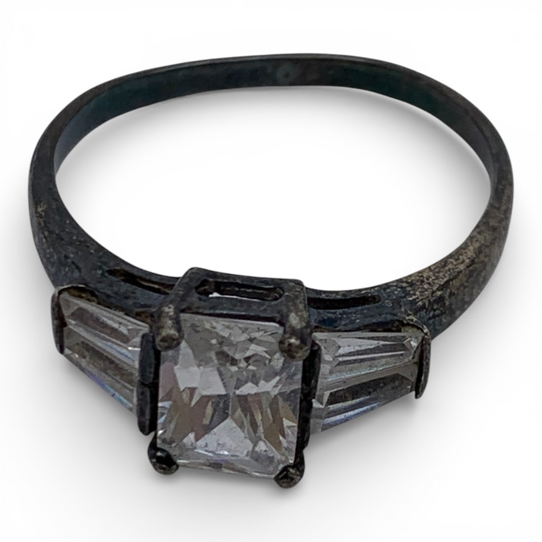 Sterling Silver Ring With Clear Stones - 5