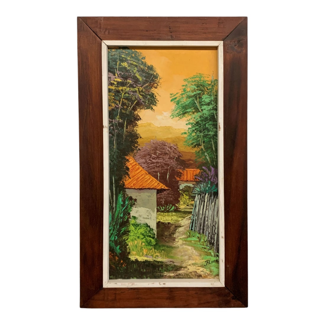 Oil On Canvas Sunset Scene Signed Flores: Signed Lower Right: Flores. Framed: 24" X 14".