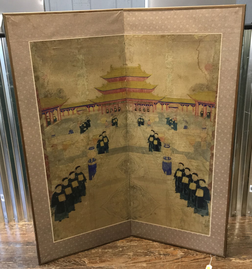 Oriental Hand Painted Two Part Folding Screen - 2