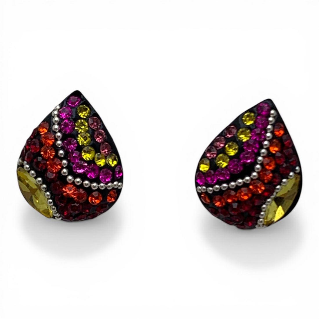 Sterling Silver Earrings With Rhinestones: Marked 925 - 5/8" Long - 3.8 Grams