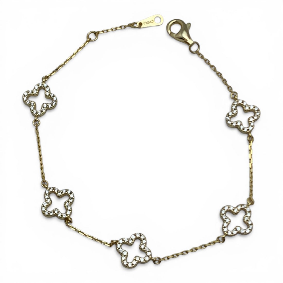 Sterling Gold Tone Bracelet W Clear Stones: Marked 925 - 7 1/2" Long - 2.9 Grams