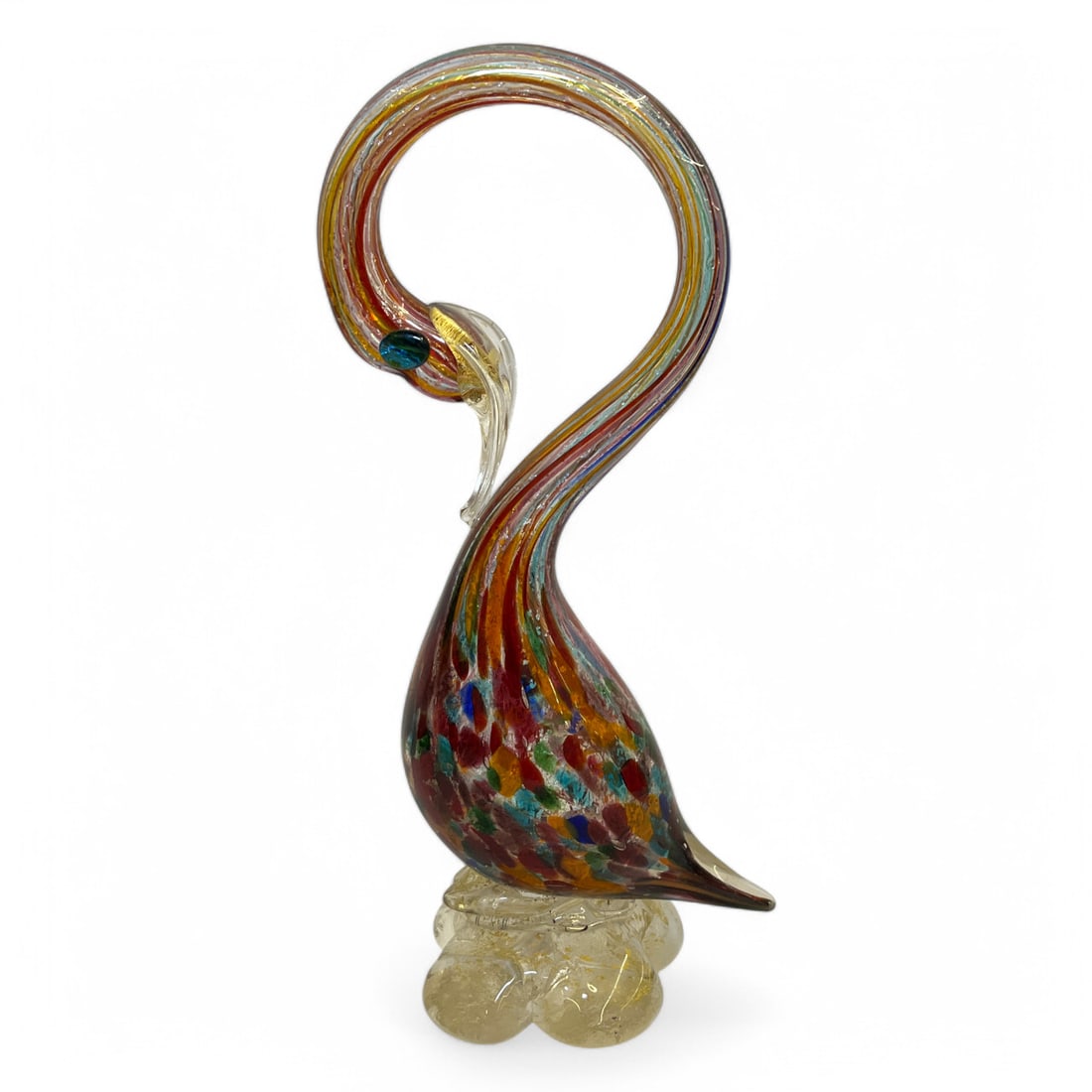 Murano Art Glass Swan Sculpture: 10.5" Tall.