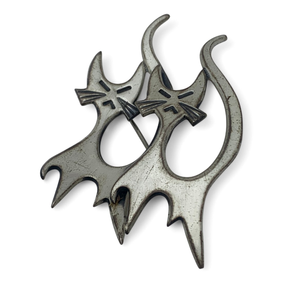 Sterling Silver Cat Brooch: Marked Sterling - 2 1/8" Long - 10.4 Grams