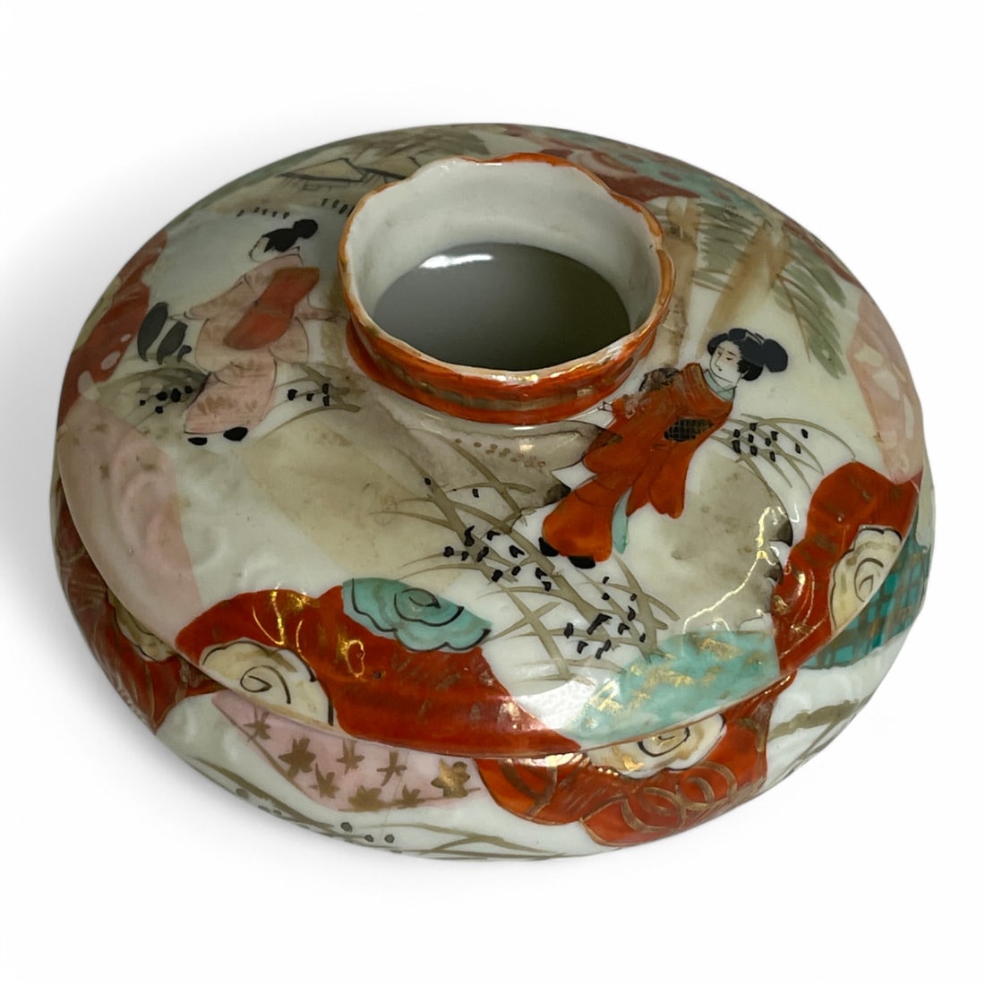 Japan Hand Painted Porcelain Hair Receiver: 2.75" Tall X 5" Diameter.