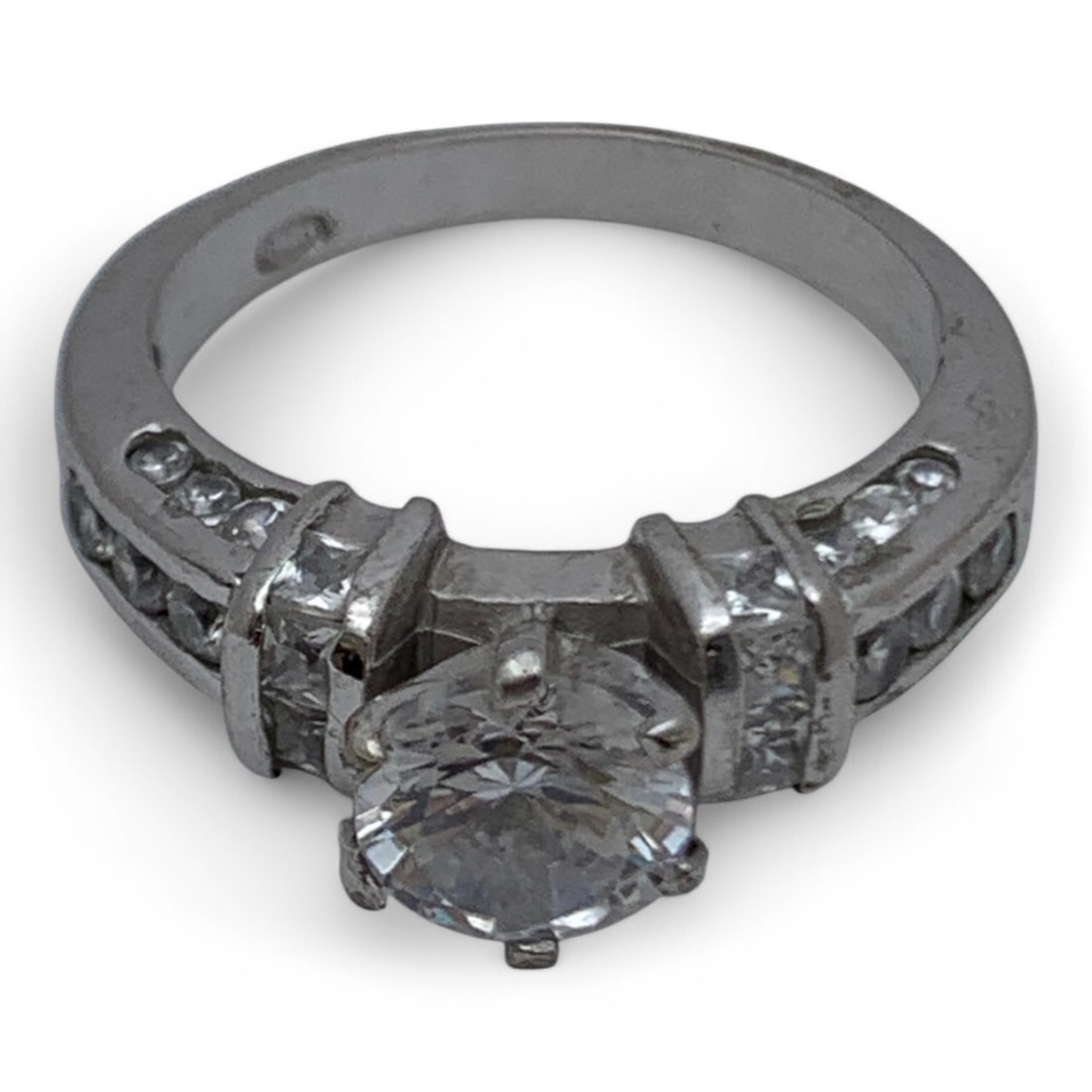 Sterling Silver Ring W Clear Stones - 2