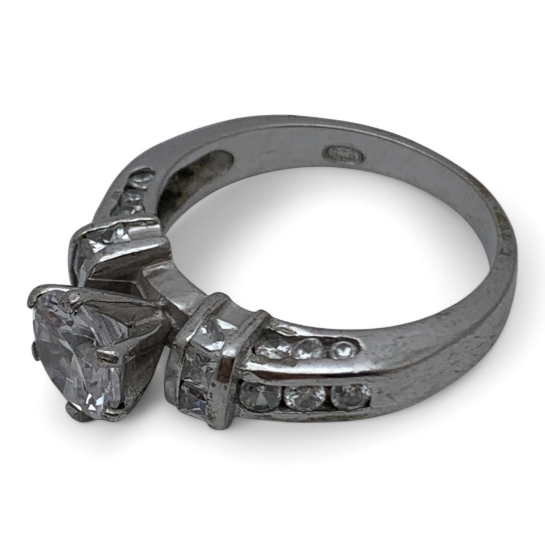 Sterling Silver Ring W Clear Stones - 5