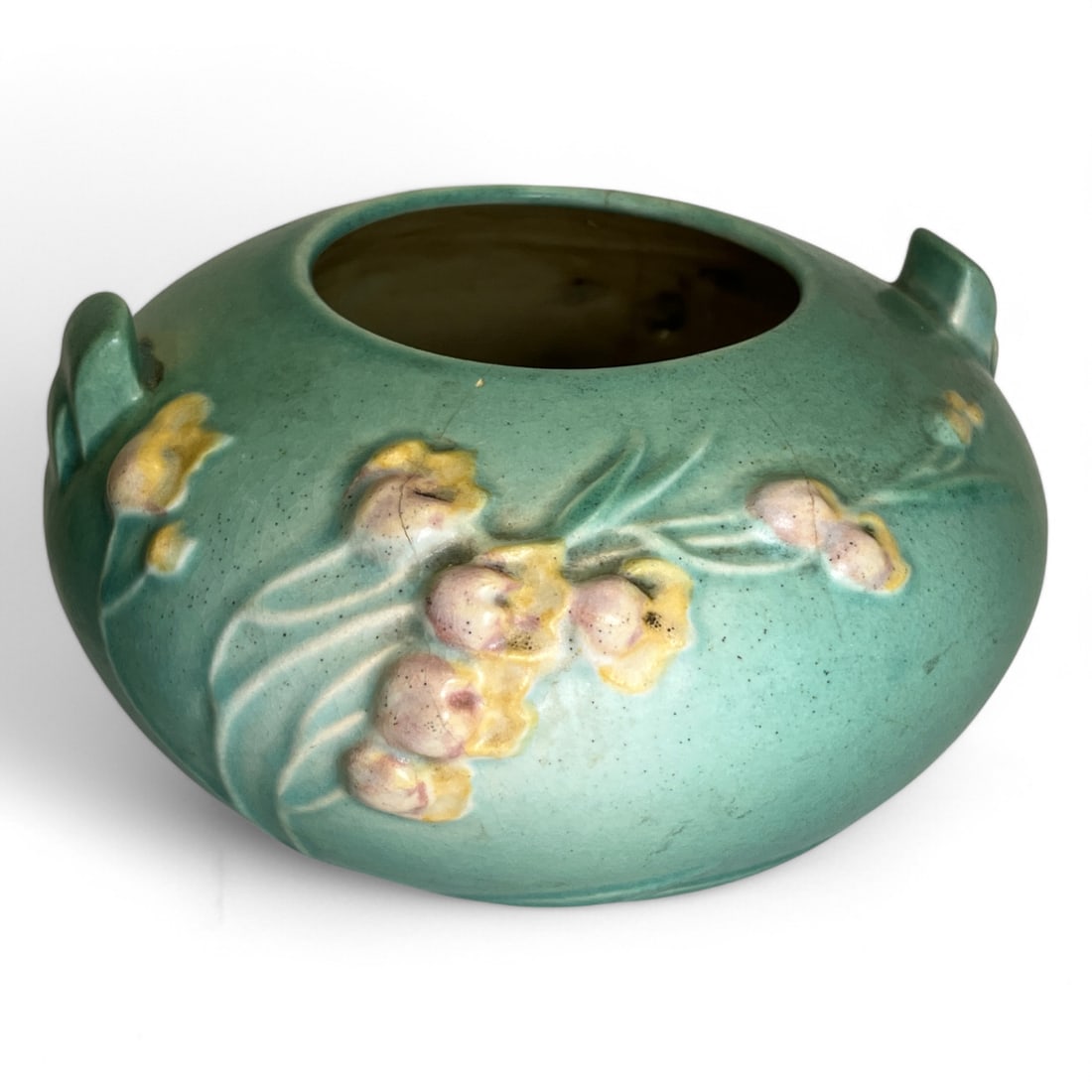 Roseville Art Pottery Ixia Bowl: Marked On Bottom. Roseville 326-4. 4.25" Tall X 6.5" Diameter. Shows Hairline, Seep Hotos.