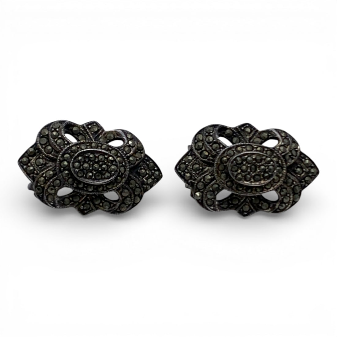 Silver & Marcasite Clip Earrings - 3