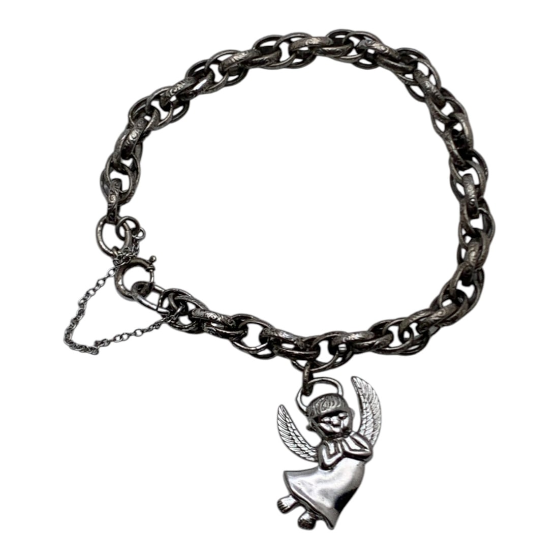 Sterling Silver Bracelet With Angel Charm: Marked Sterling - 7 1/4" Long - 14.6 Grams