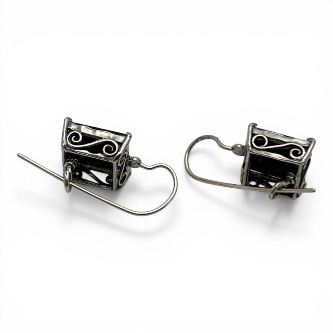 Silver & Black Stone Earrings - 2