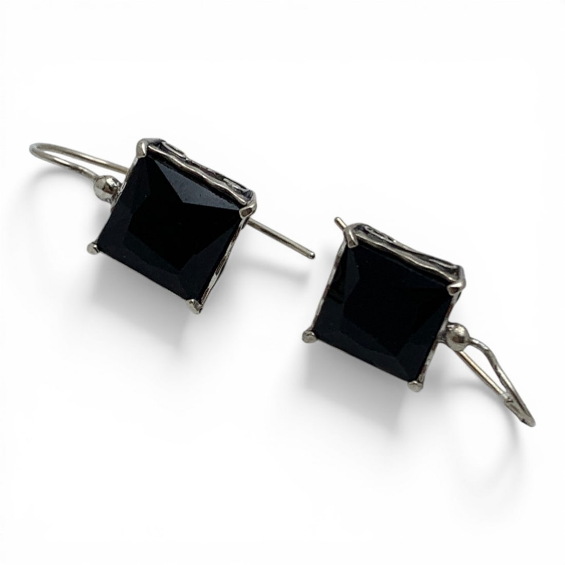 Silver & Black Stone Earrings - 3