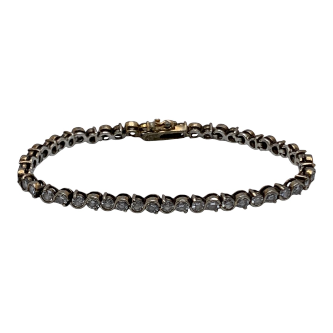 Silver Bracelet With Clear Stones: Tests Silver - 7 3/8" Long - 10.8 Grams