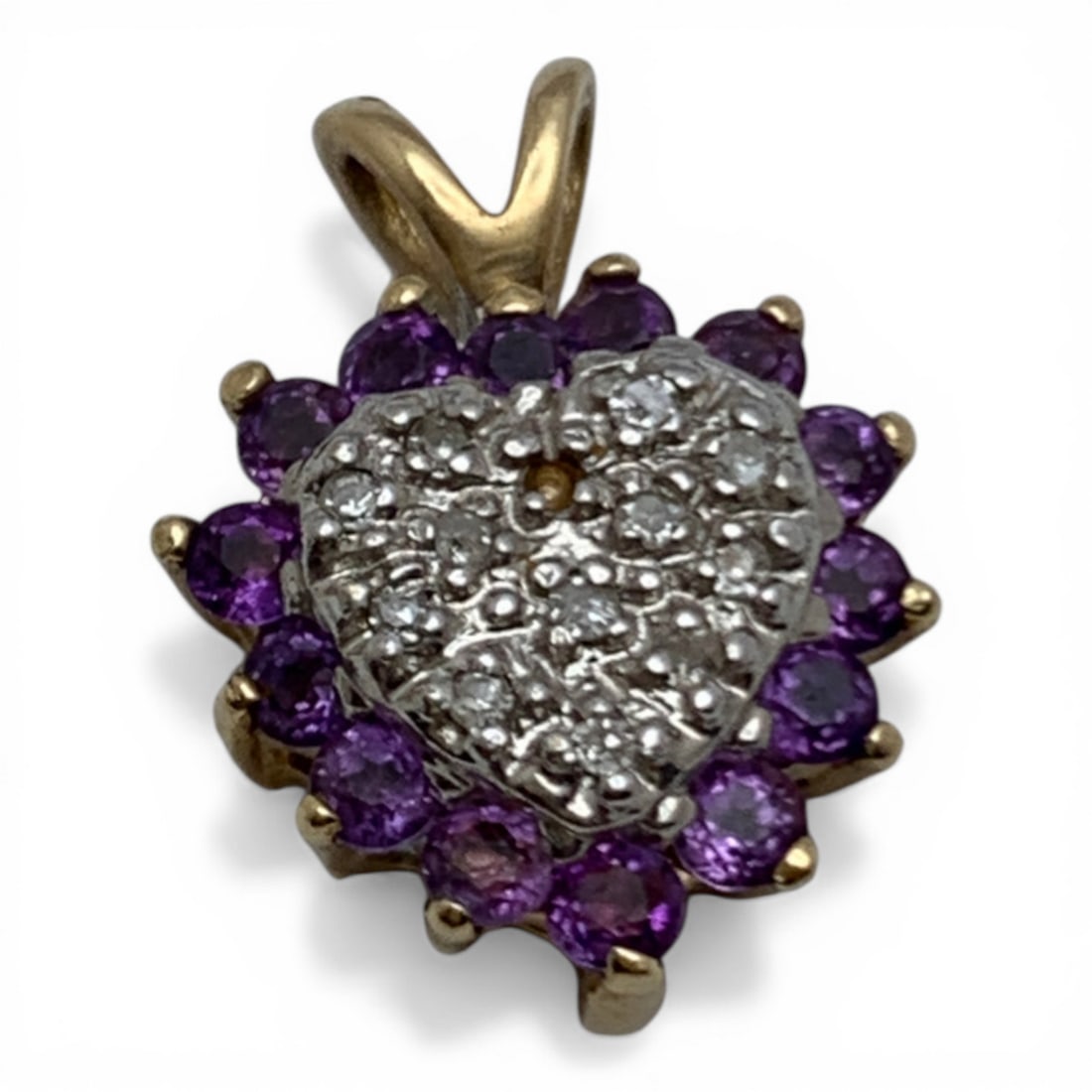14k Yellow Gold Diamond & Amethyst Pendant: Tests 14k - 5/8" Long - 1.5 DwtGemstones Tested With Presidium Gem Tester Il - Berners Does Not Guarantee Authenticity Of Gemstones