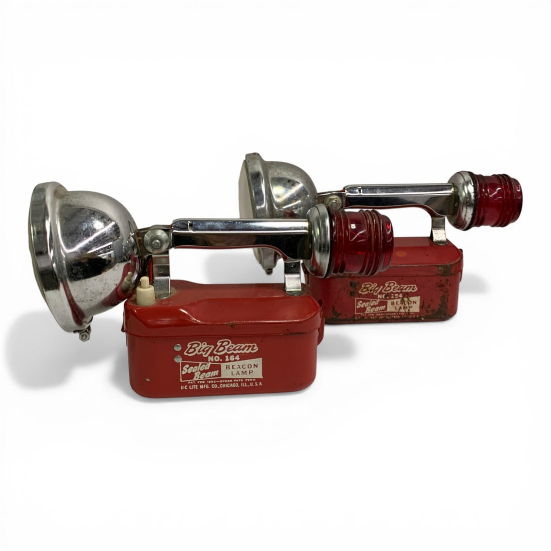 2 Vintage Big Beam Beacon Lamps: Big Beam No. 164, Sealed Beam, Beacon Lamp - 10 1/2" Long