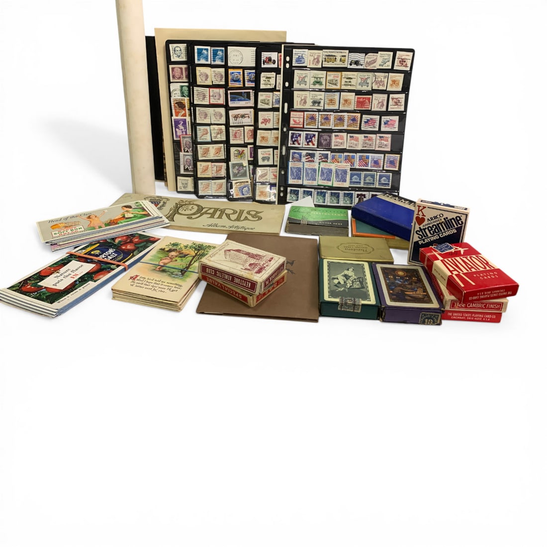 Group Of Vintage Miscellaneous Items: Includes Vintage Stamps & Vintage Decks Of Playing CardsSee Photos