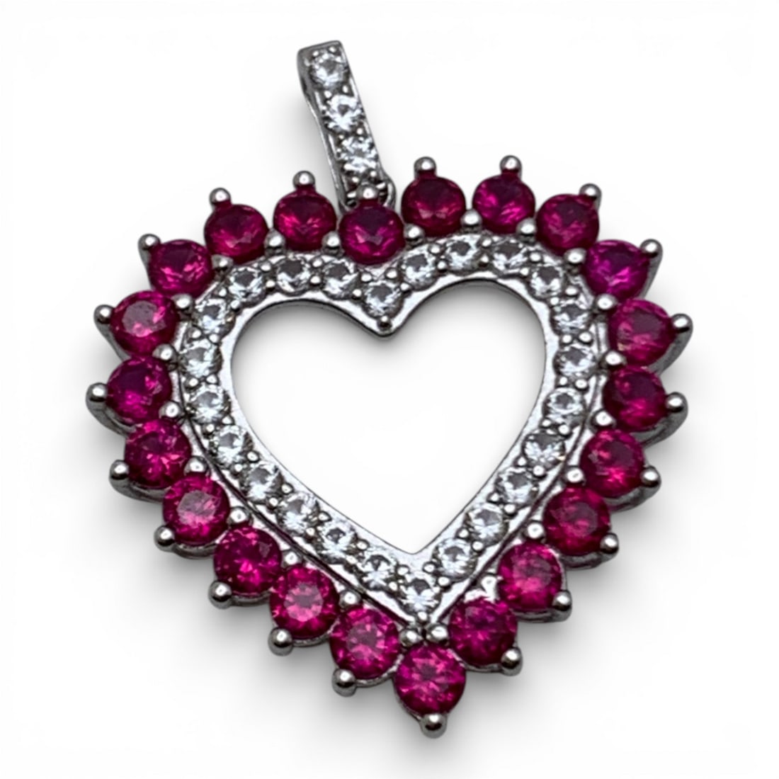 Sterling Silver Pendant With Clear & Pink Stones: Marked 925 - 1 1/4" Long - 4.3 Grams