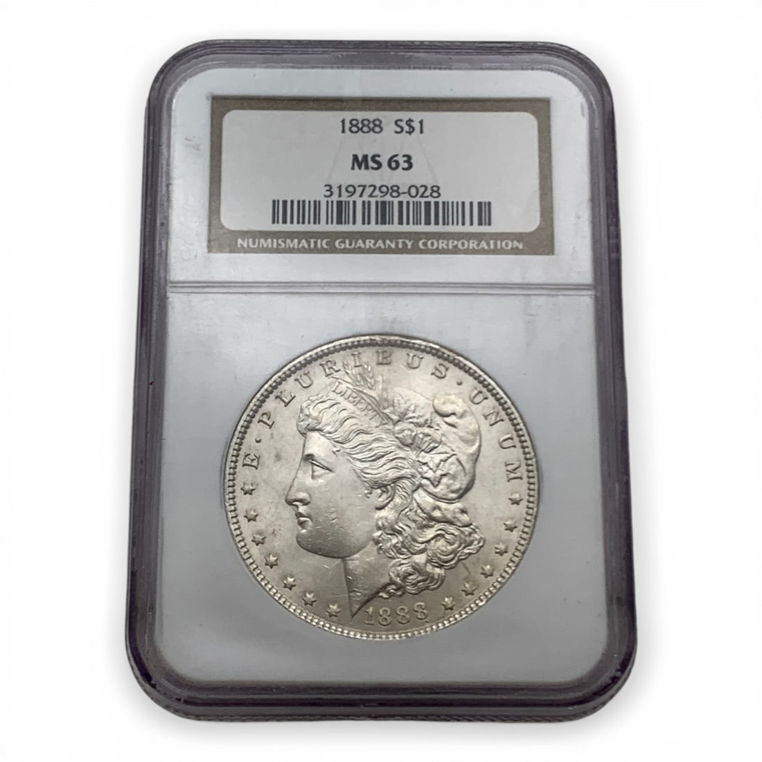 Ngc Graded 1888 Morgan Silver Dollar: Ms 63 - 90% Silver Content - One DollarIn Ngc Graded Case