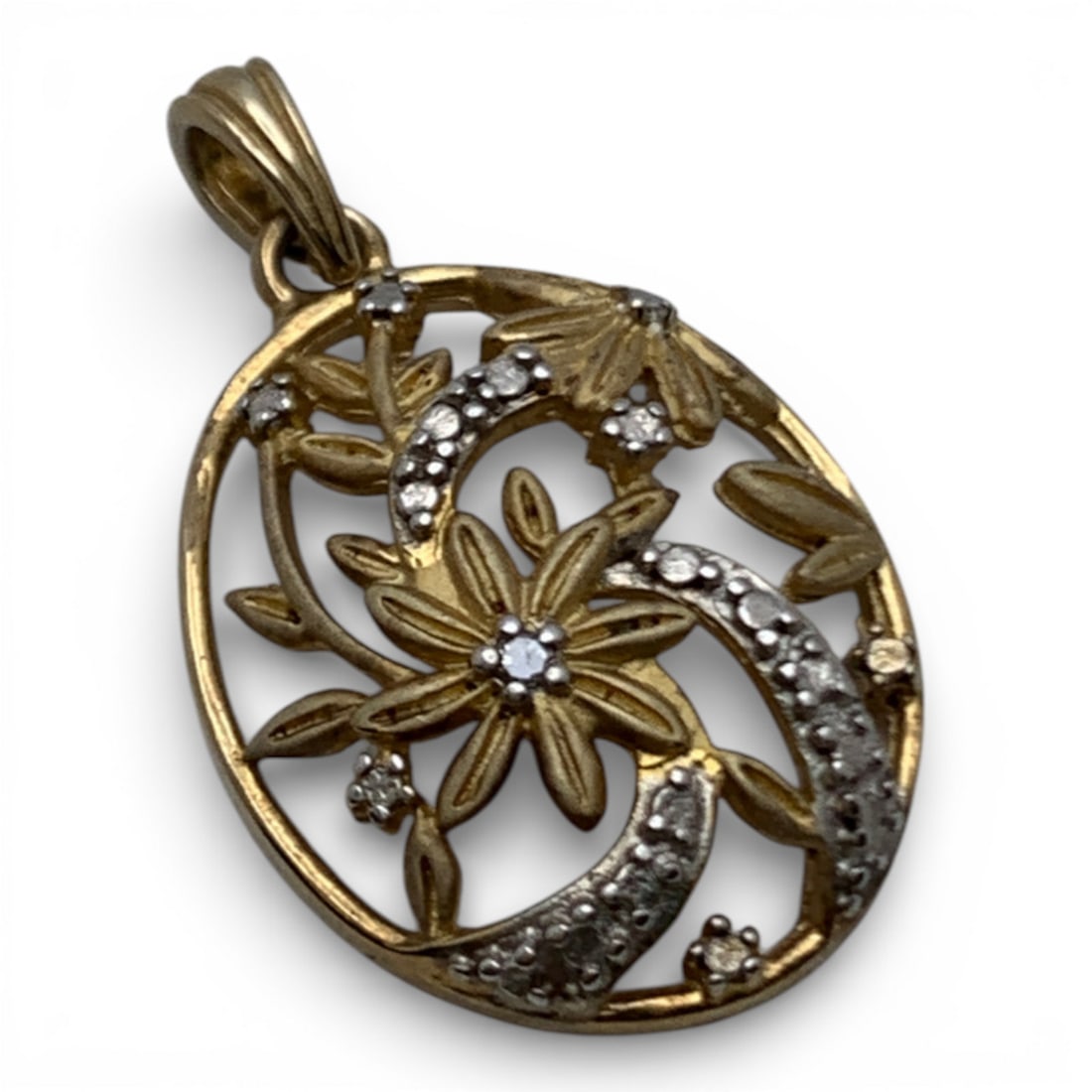 Sterling & Diamond Gold Tone Pendant: Marked 925 - 1" Long - 1.8 Grams