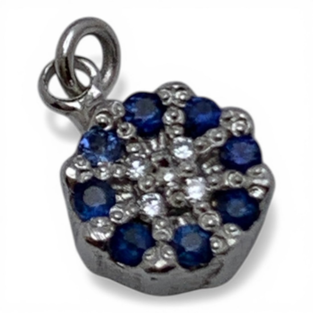 14k White Gold Diamond & Blue Topaz Charm: Tests 14k - 3/8" Long - 0.4 DwtGemstones Tested With Presidium Gem Tester Il - Berners Does Not Guarantee Authenticity Of Gemstones