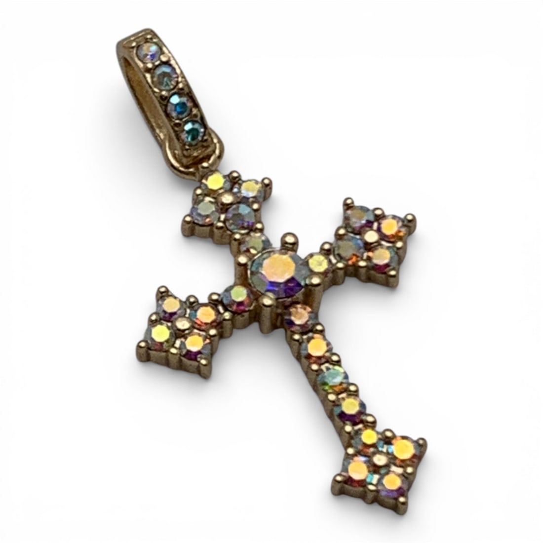 Sterling Gold Tone Cross Pendant W Stones: Marked 925 - 1 1/8" Long - 1.3 Grams