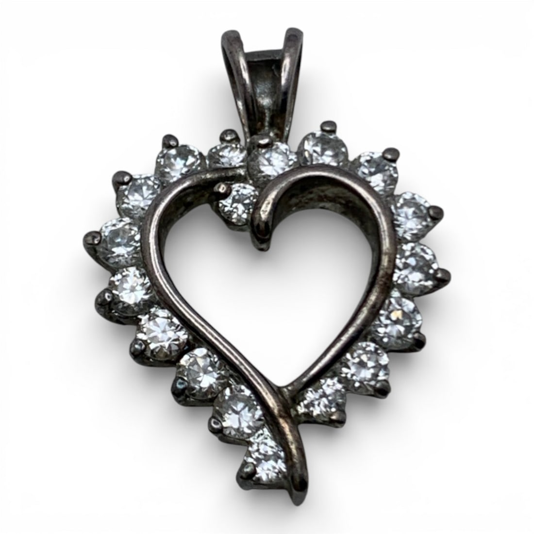 Sterling Silver & Cubic Zirconia Pendant: Marked 925 Cz - 1" Long - 2.6 Grams