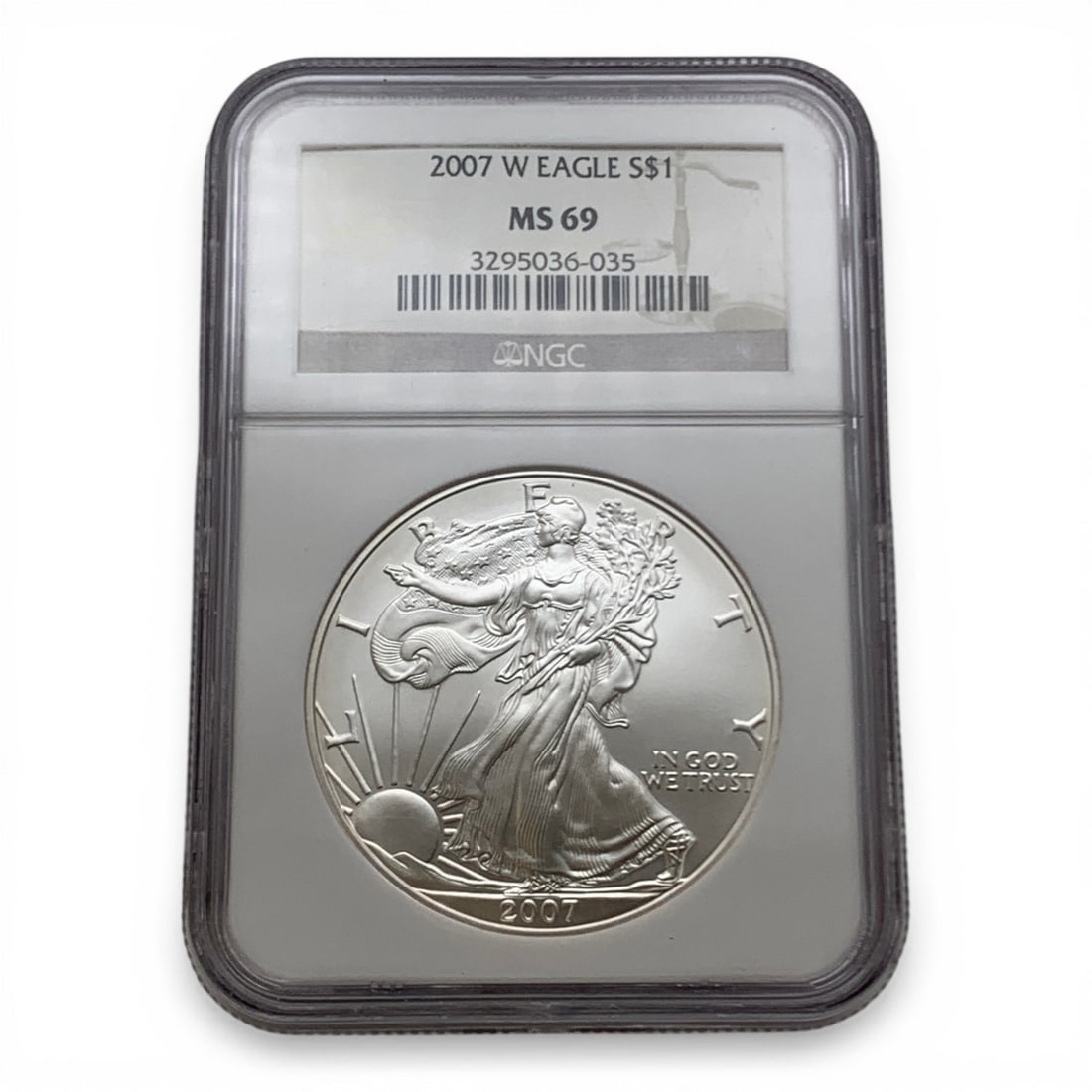 Ngc Graded 2007 W American 1oz. Silver Eagle: Ms 69 - 10z. Fine Silver~ One DollarIn Ngc Graded Case