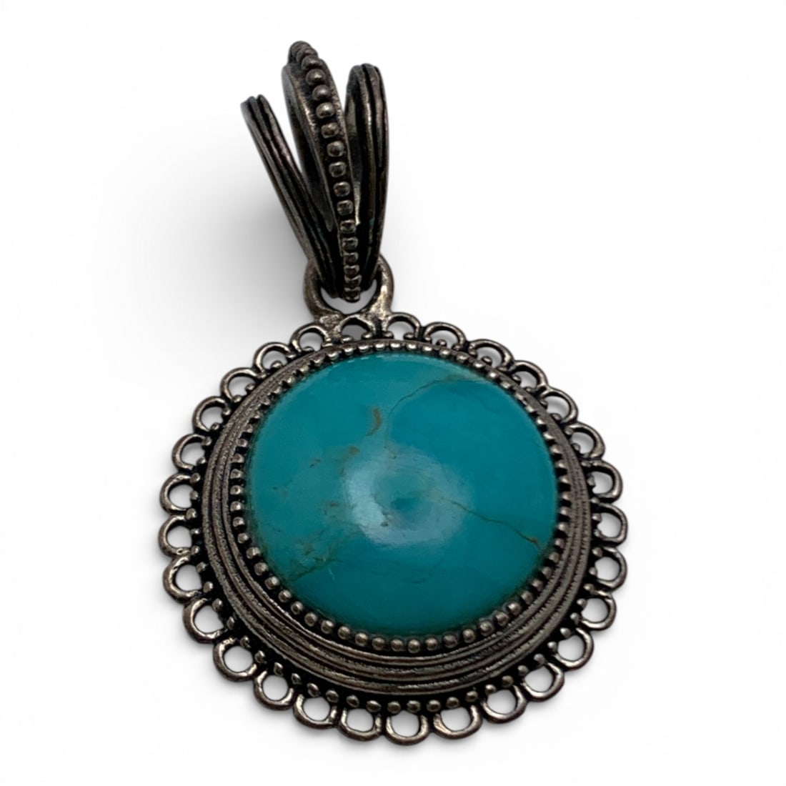 Sterling Silver & Blue Stone Pendant: Marked 925 - 1 5/8" Long - 7.8 Grams