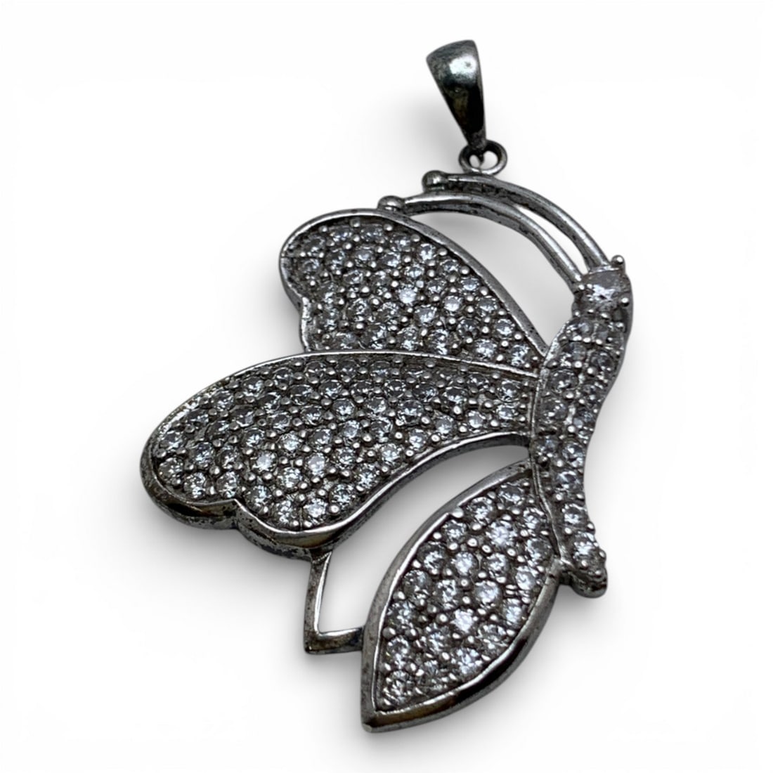 Sterling Butterfly Pendant With Clear Stones: Marked 925 - 1 3/4" Long - 5.6 Grams
