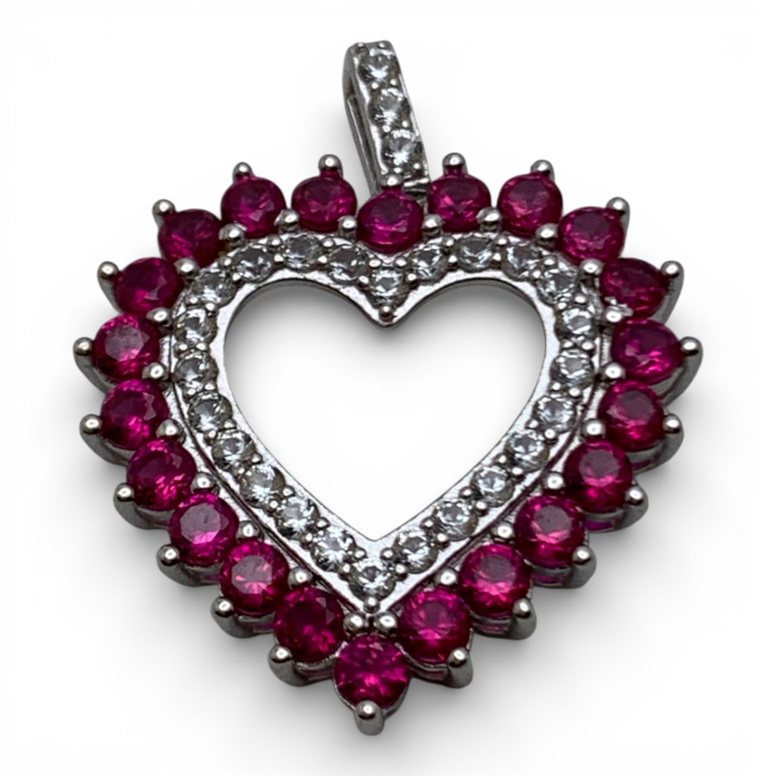 Sterling Silver Pendant W Clear & Pink Stones: Marked 925 - 1 1/4" Long - 4.3 Grams