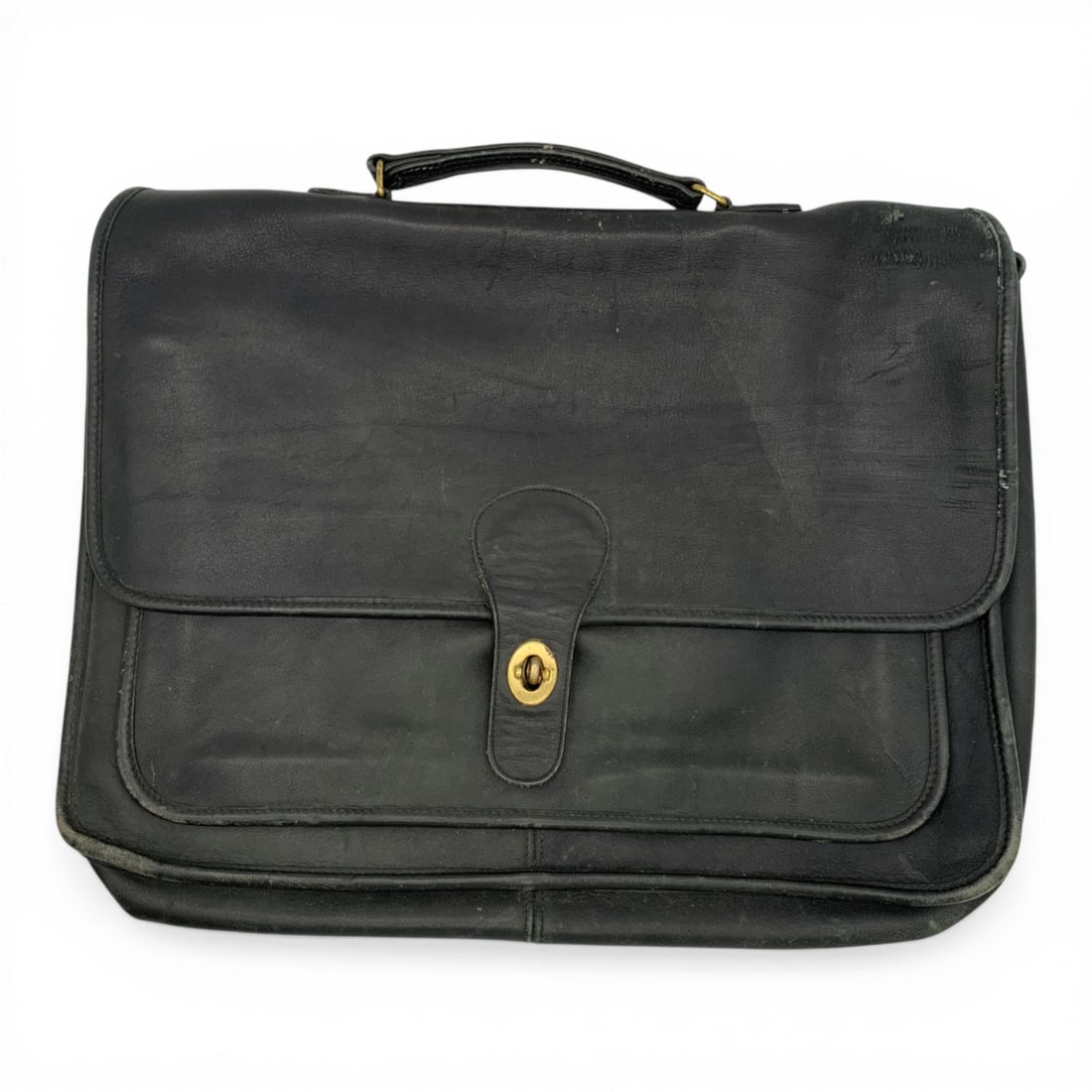 Coach Black Leather Briefcase: Marked Coach. 11" X 16". Shows Some Wear.