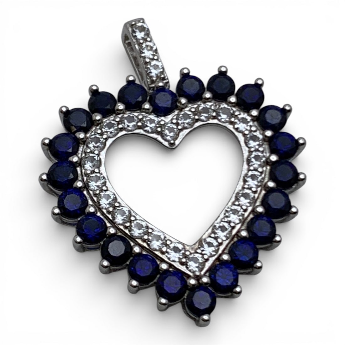 Sterling Silver Pendant W Clear & Blue Stones: Marked 925 - 1 1/4" Long - 4.0 Grams