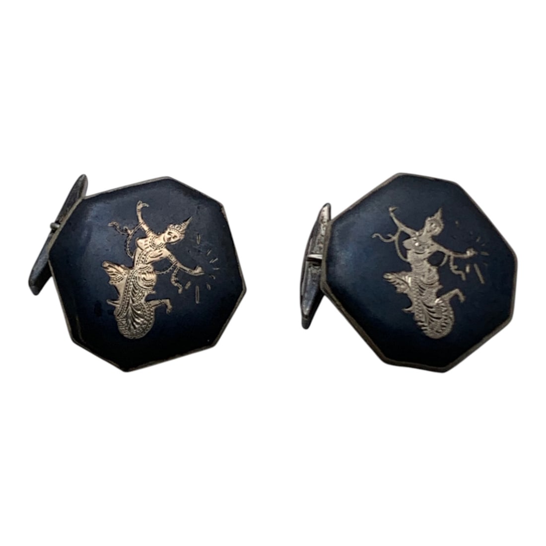 Sterling Silver Siam Cuff Links: Marked Sterling - 1 1/8" Long - 17.4 Grams