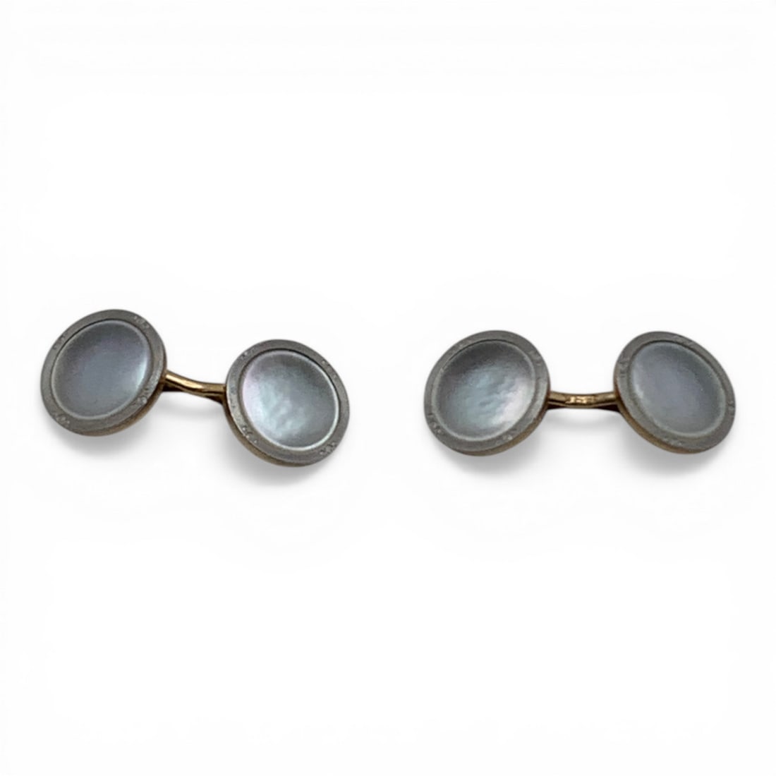 14k Yellow Gold & Mother Of Pearl Cuff Links: Marked 14k - 7/8" Long - 3.5 DwtGemstones Tested With Presidium Gem Tester Il - Berners Does Not Guarantee Authenticity Of Gemstones