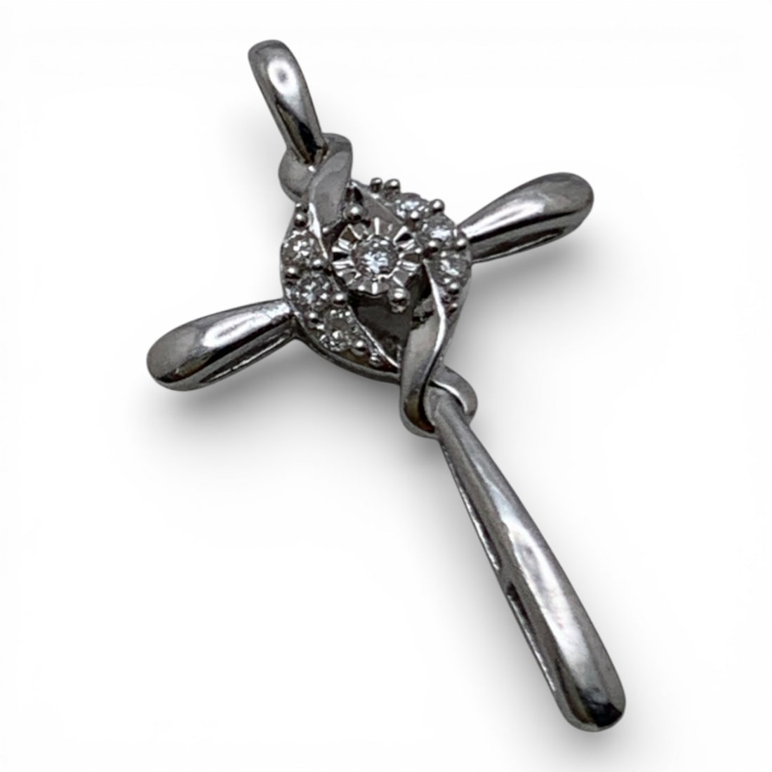 Sterling Silver & Diamond Cross Pendant: Marked 925 - 1 1/8" Long - 1.2 Grams