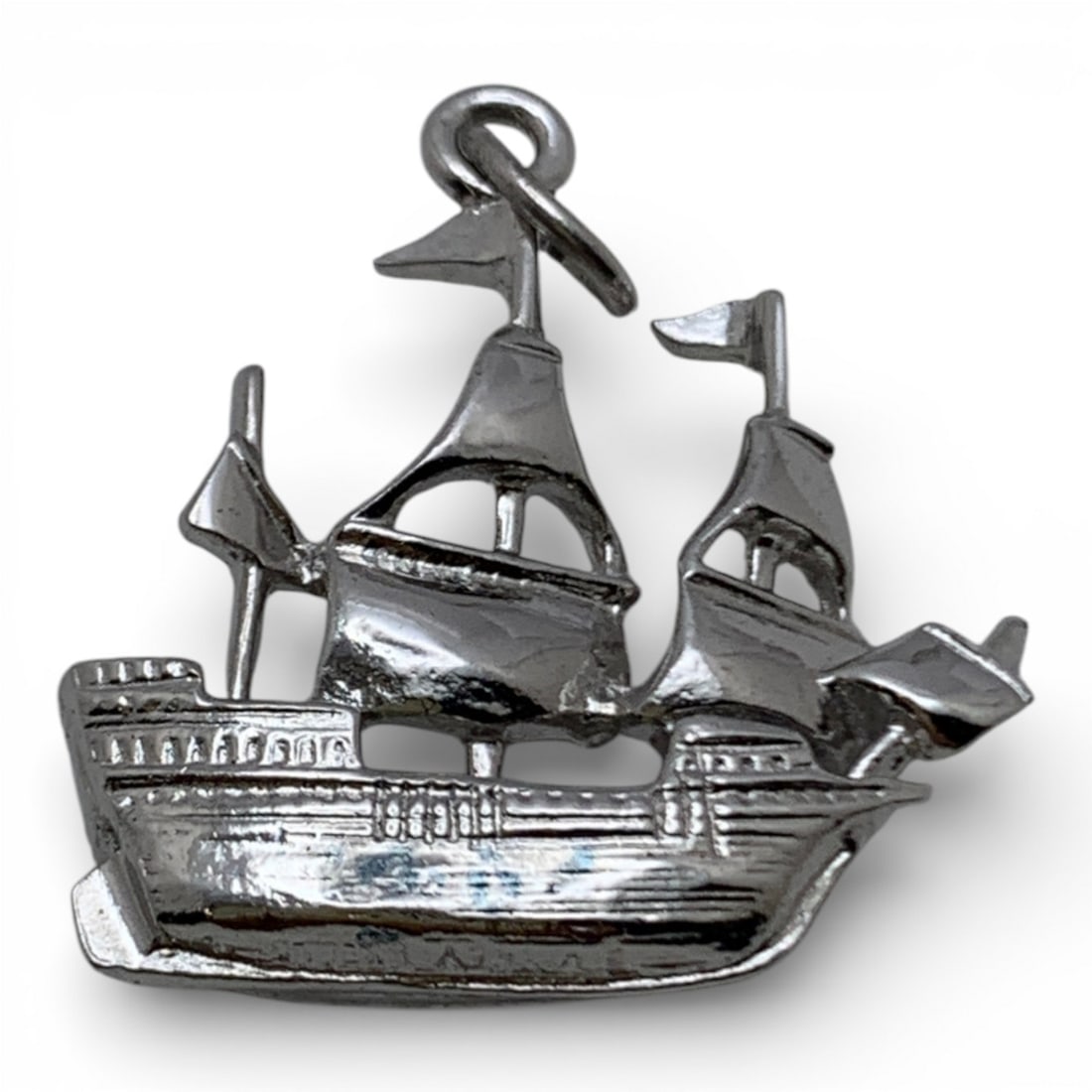 Sterling Silver Ship Charm: Marked Sterling - 1" Long - 4.8 Grams