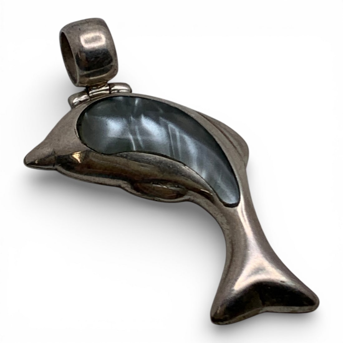 950 Silver Dolphin Pendant: Marked 950 - 1 3/4" Long - 6.4 Grams
