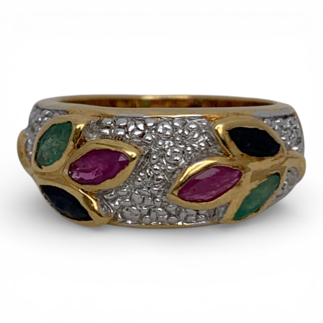 Silver Gold Tone Ring With Colored Stones: Tests Silver - Size 7 - 5.1 Grams
