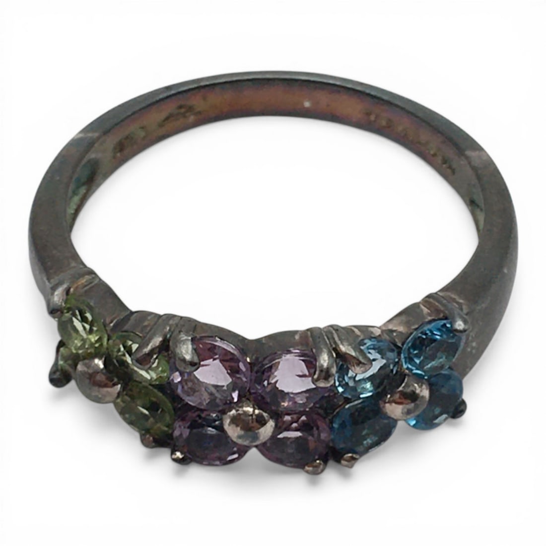 Sterling Silver Ring With Colored Stones - 5