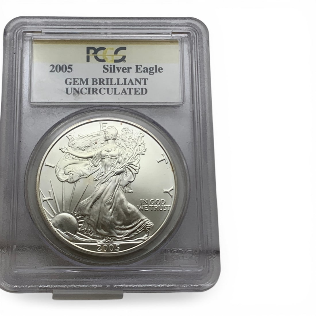 Pcgs Graded 2005 American 1oz. Silver Eagle: Gem Brilliant Uncirculated - 1oz. Fine Silver~ One DollarIn Pcgs Graded Case