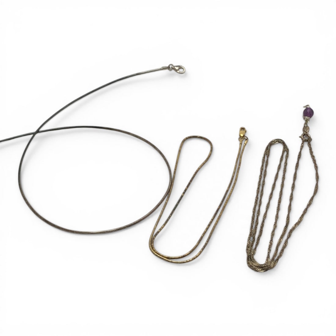 3 Sterling Silver Necklaces: All Marked 925 16 1/4", 16 5/8" & 24 1/2" Long 11.6 Grams