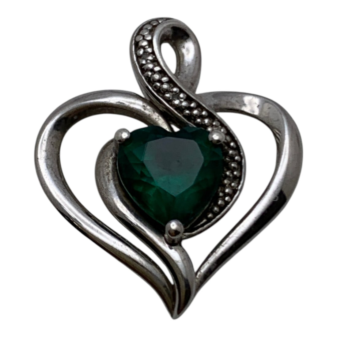 Sterling Silver Pendant With Green Stone: Marked 925 - 7/8" Long - 2.1 Grams