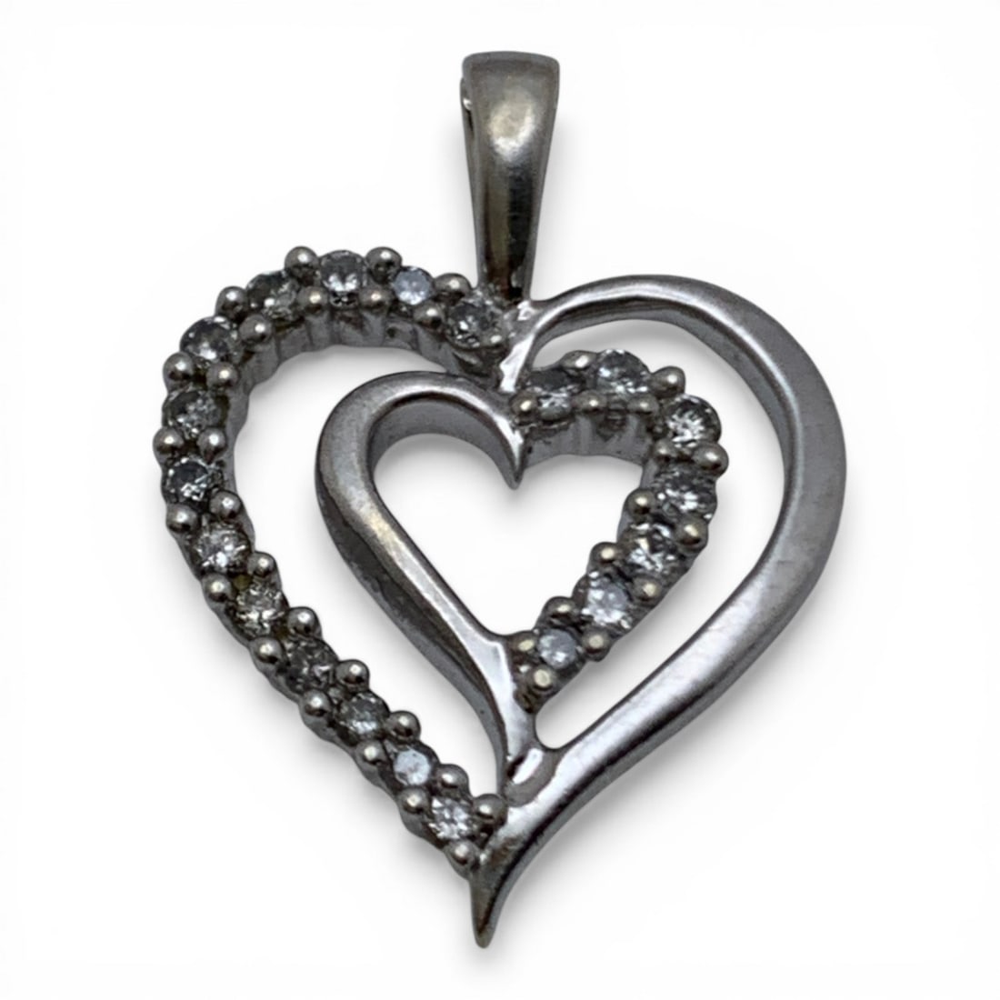10k White Gold & Diamond Heart Pendant: Marked 10k - 7/8" Long - 1.2 DwtGemstones Tested With Presidium Gem Tester Il - Berners Does Not Guarantee Authenticity Of Gemstones