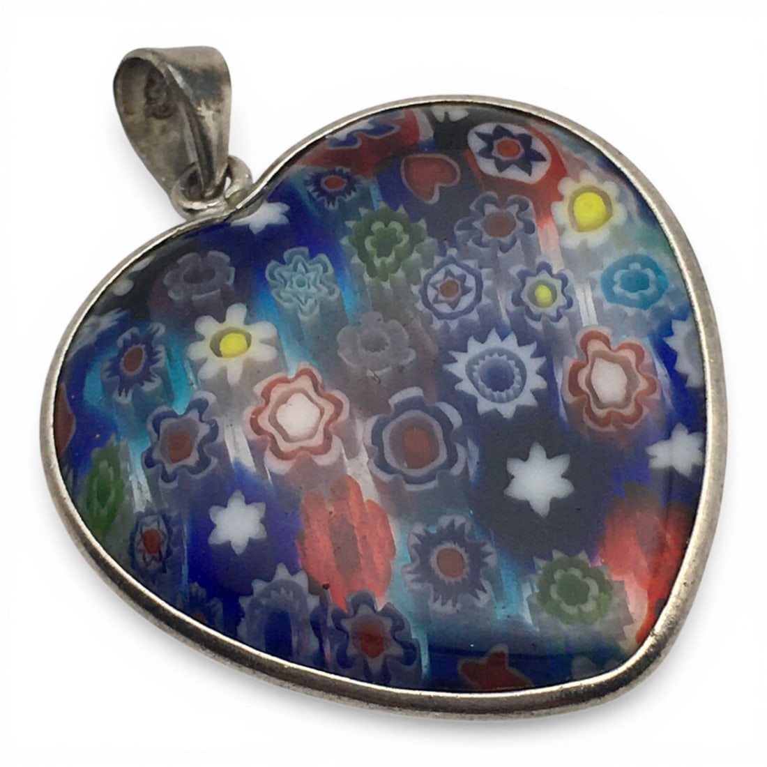 Sterling Silver And Art Glass Pendant: Marked 925. 3.5 Dwt. 1.25" Long.
