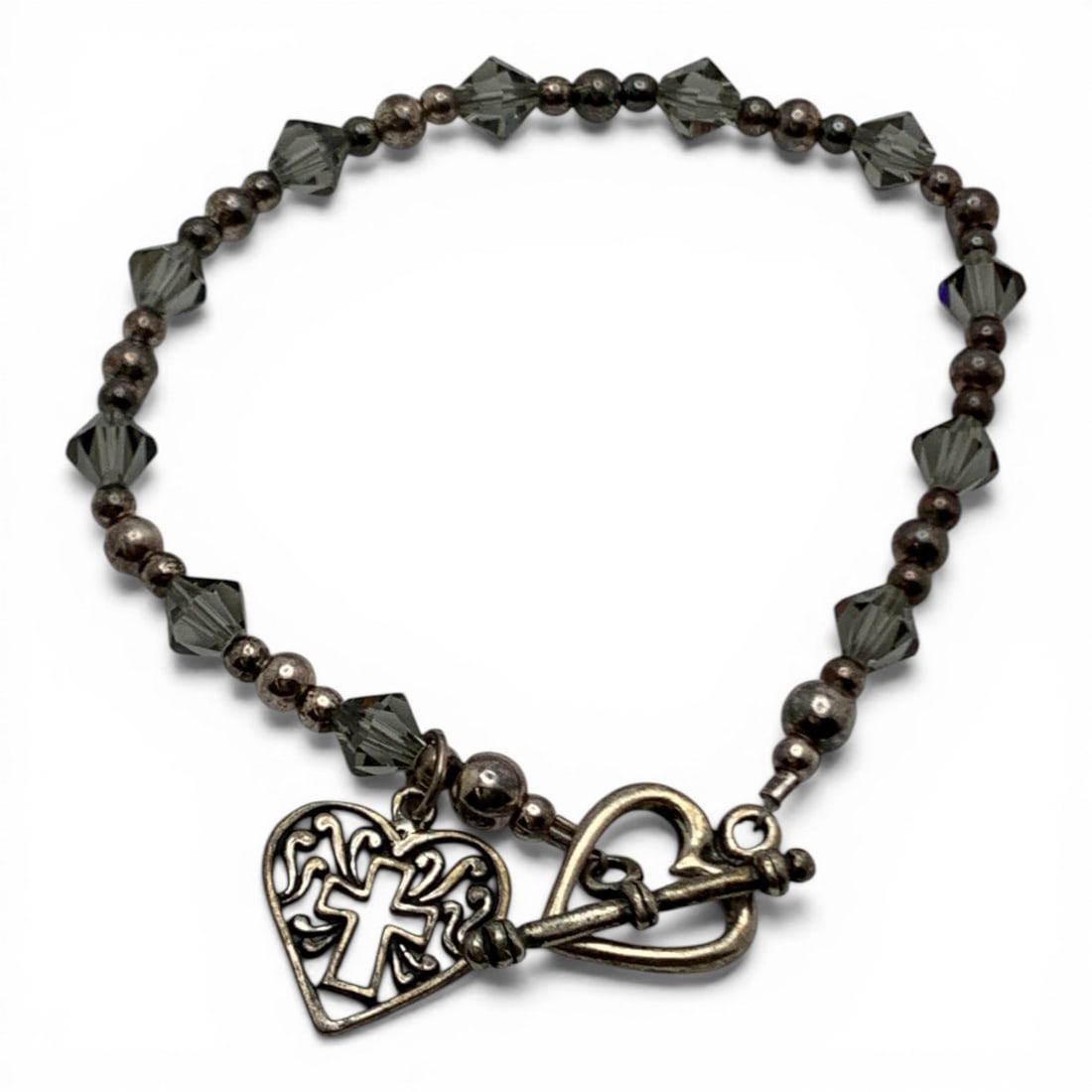 Sterling Silver & Glass Bead Bracelet: Marked 925 - 7 7/8" Long - 8.5 Grams