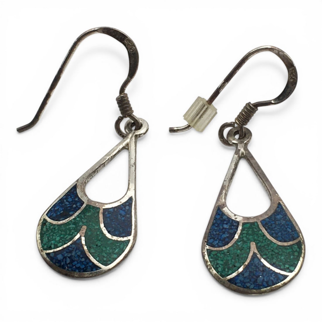 Mexico Sterling Silver And Blue Stone Earrings: Marked 925 Mexico. 2.0 G. 1.5" Long.