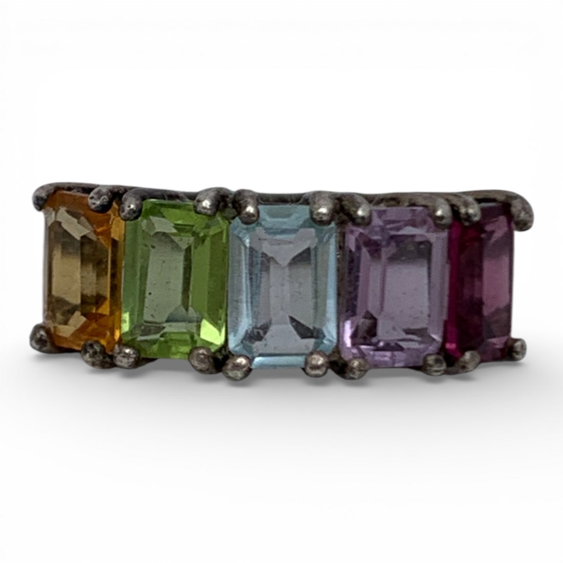 Sterling Silver Ring With Colored Stones: Marked 925 - Size 6 - 3.4 Grams
