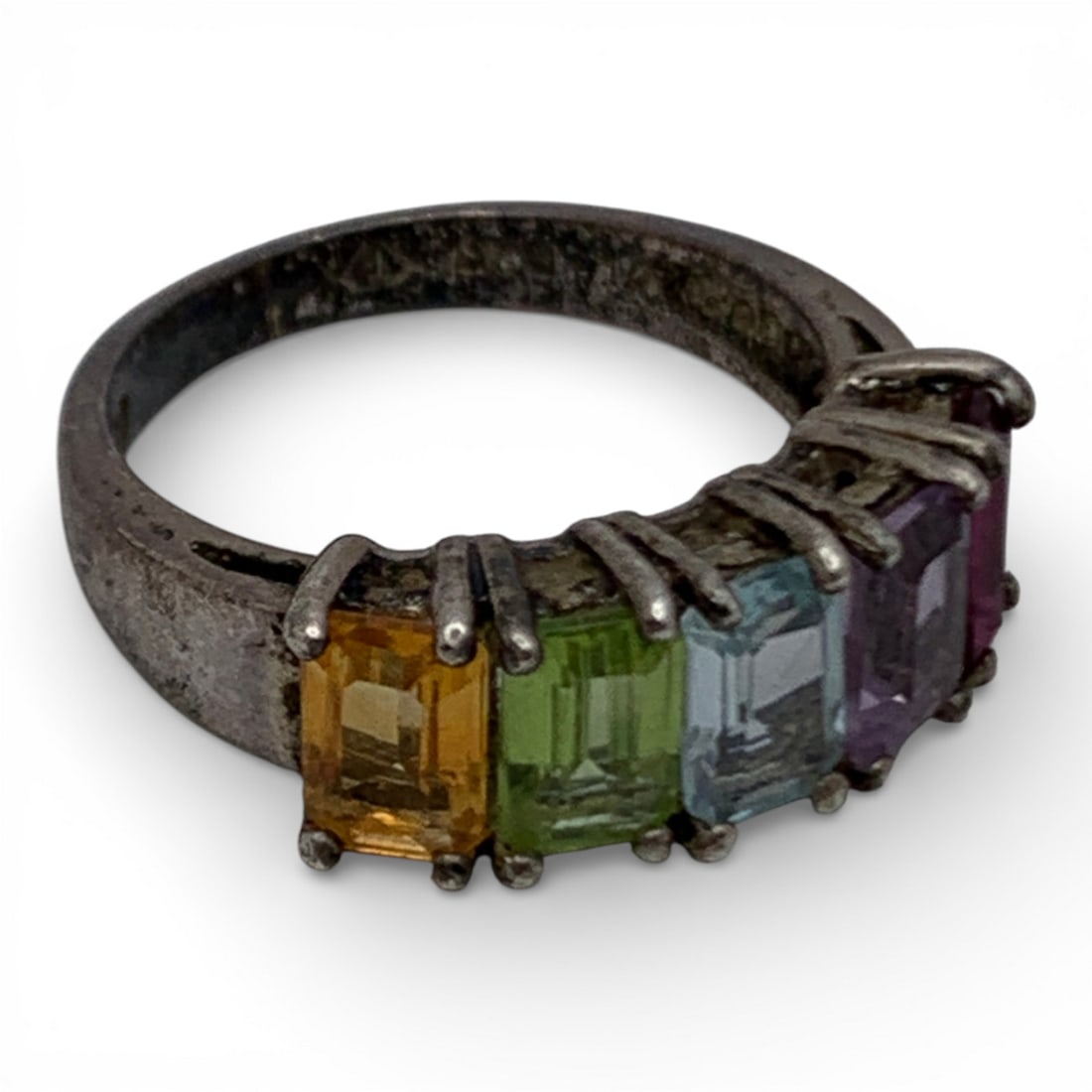 Sterling Silver Ring With Colored Stones - 3