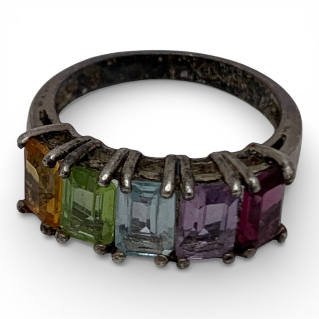 Sterling Silver Ring With Colored Stones - 5