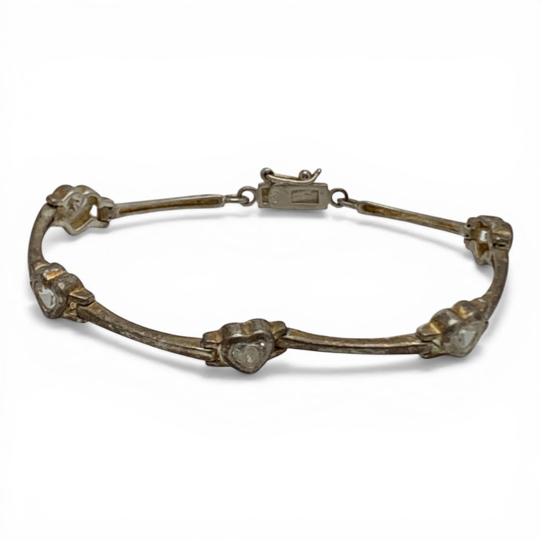 Sterling Silver & Clear Stone Bracelet: Marked 925 - 7 1/2" Long - 9.1 Grams