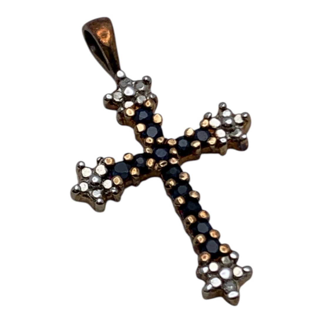 Sterling Silver Cross Pendant W Blue Stones: Marked 925 - 1 1/8" Long - 2.0 Grams